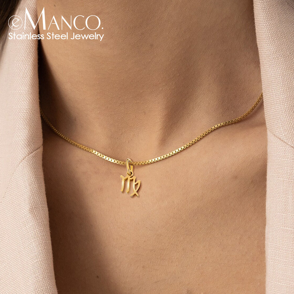 真空电镀浅金色钛钢项链十二星座吊坠情侣款百搭嘻哈盒子链不掉色