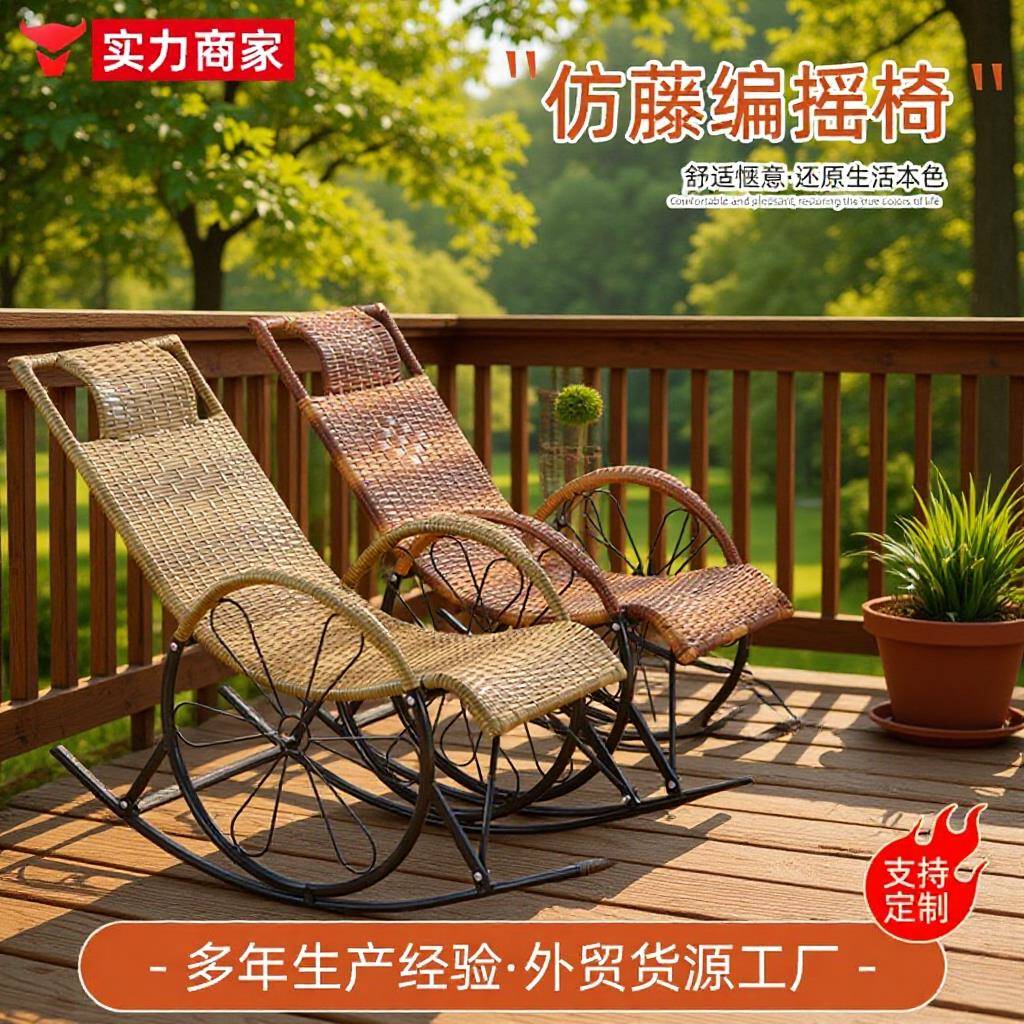 秋冬季藤摇椅带坐垫家用仿藤编懒人摇椅老年人逍遥椅午休摇摇椅
