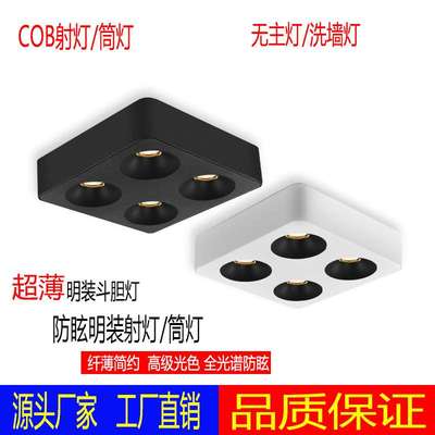 超薄明装矮款射灯防眩筒灯客餐厅卧室无主灯双头方形四头斗胆灯