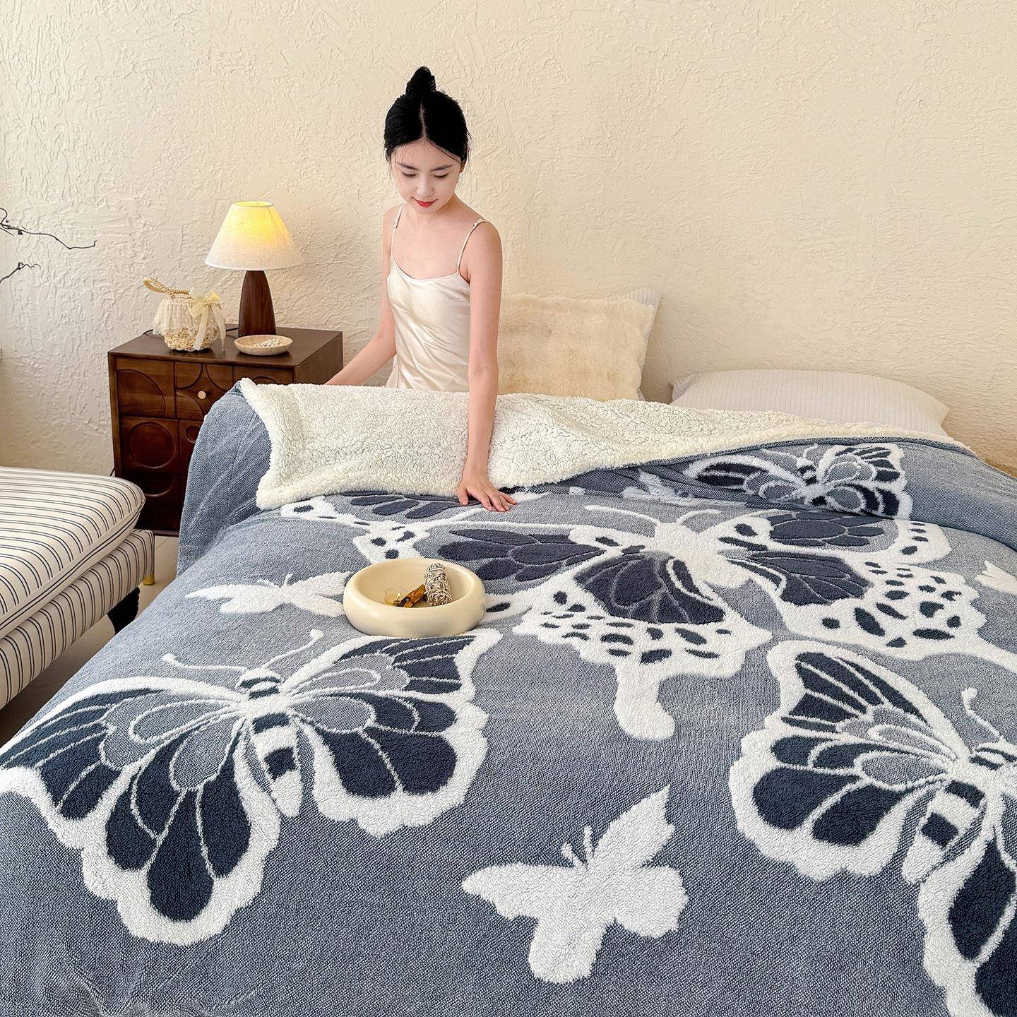 5D立体浮雕森系毛毯阳离子提花塔芙绒加厚保暖盖毯毯子