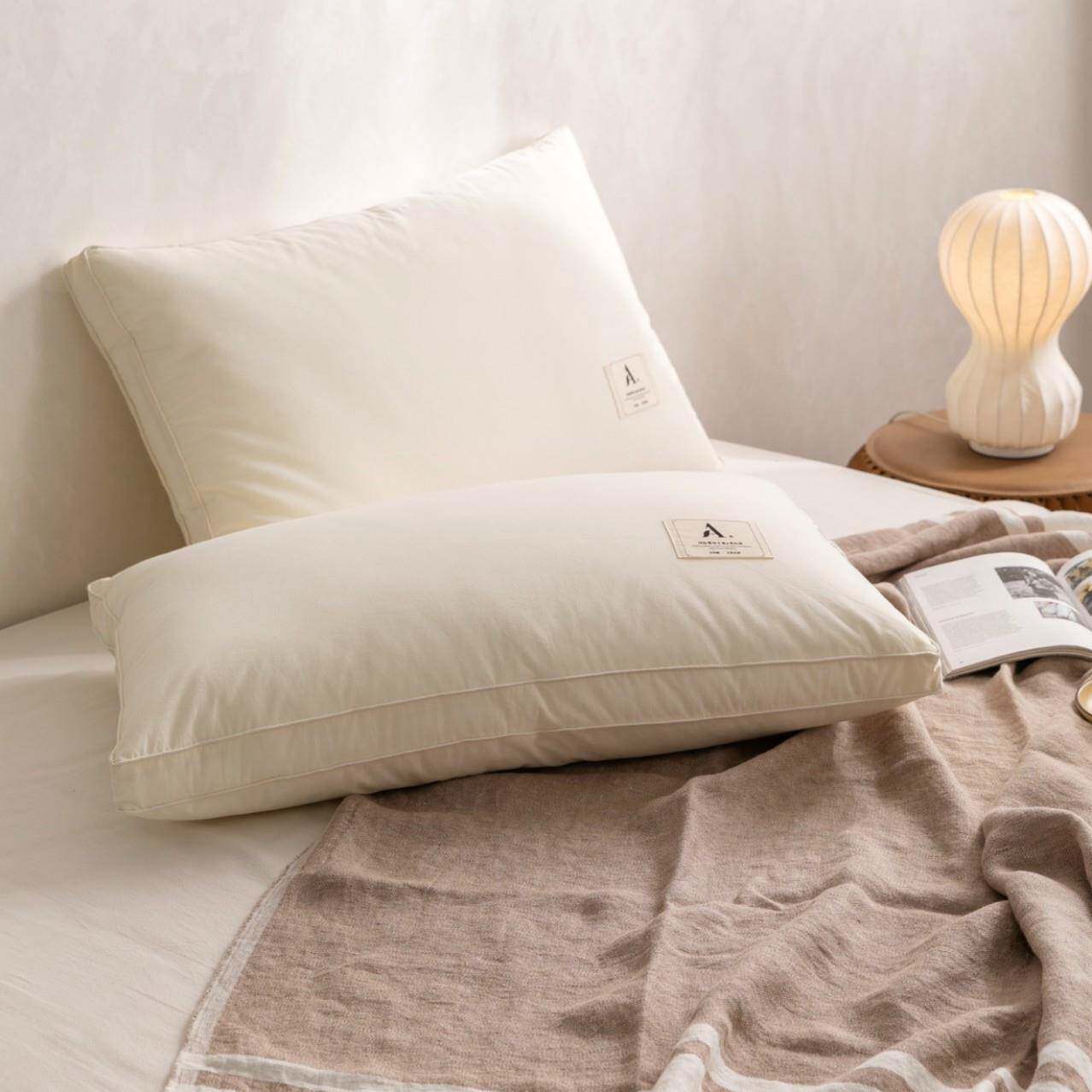 A类60全棉磨毛本色原棉酒店枕 超细羽丝绒轻盈蓬松枕芯一对装枕头