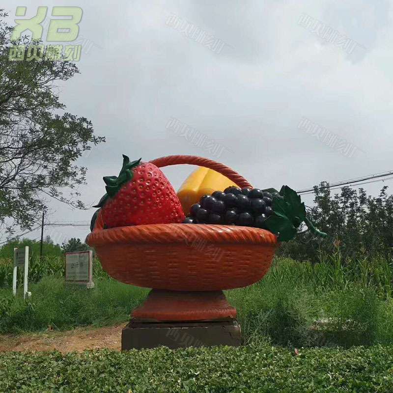 玻璃钢水果篮子雕塑厂家 供应果蔬农场果园树脂景观美陈雕塑摆件