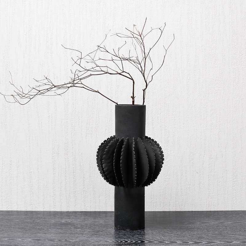 现代简约百叶花瓶摆件样板间客厅插花电视柜餐桌装饰花器黑白