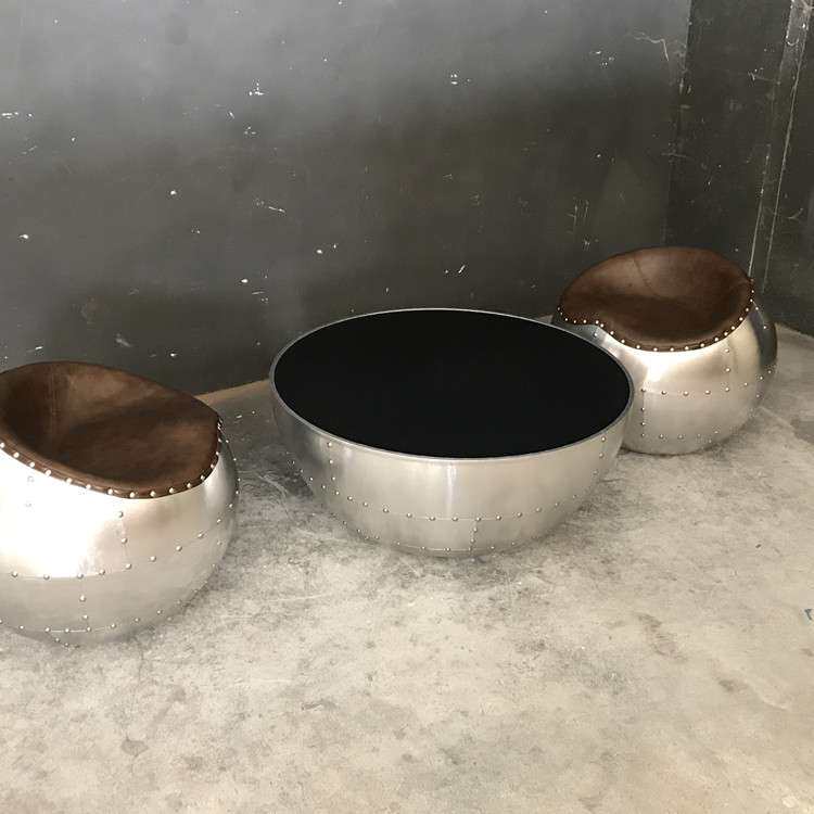 工业loft铝皮矮桌个性咖啡桌圆形大碗茶几简约茶桌整装小户型家具