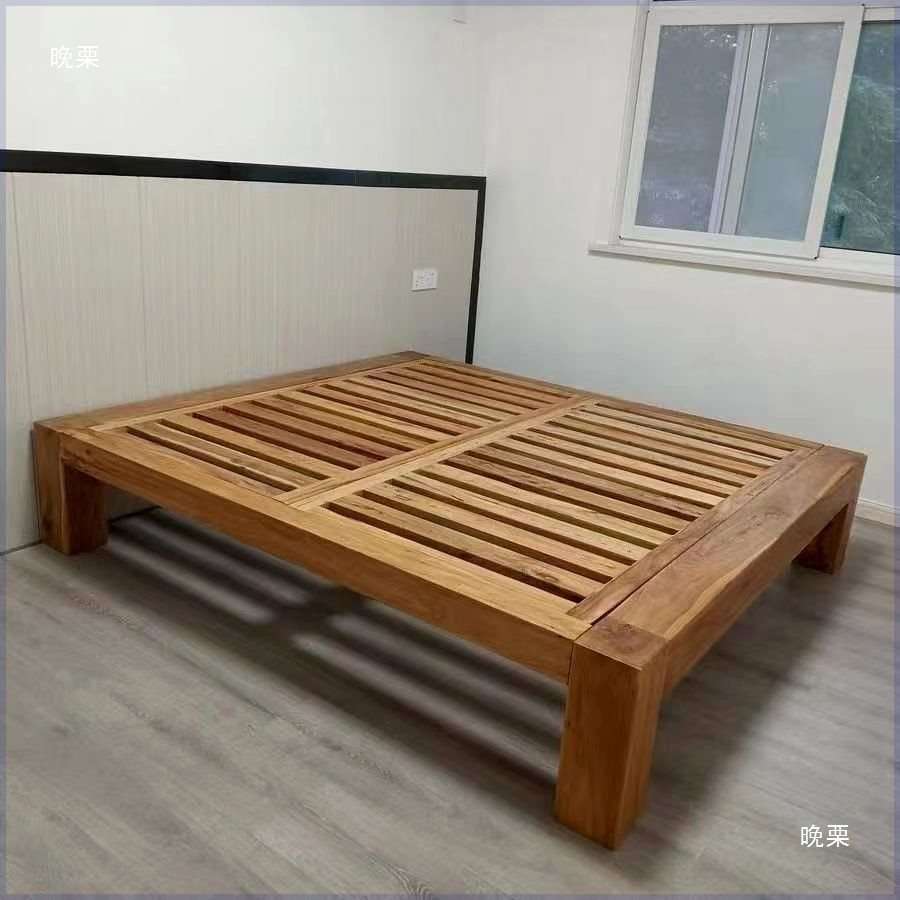 现代简约实木床北方老榆木木床单双人床无床头榫卯结构架子床矮床