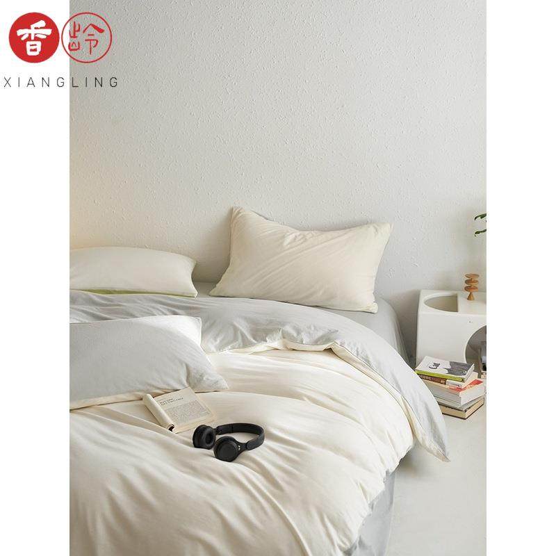 A类天竺棉四件套纯棉全棉纯色针织裸睡柔软亲肤白色双拼床单床笠