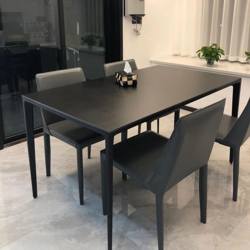 意式岩板餐桌椅组合极简餐桌铝合金长方形家用饭桌小户型现代简约