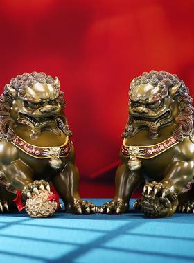 彩铜宫门狮摆件吉祥故宫狮子一对家居客厅玄关办公室桌面装饰品