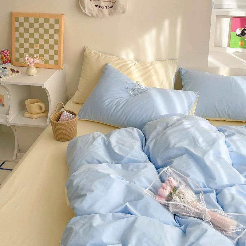 网红店铺全棉素色水洗棉四件套纯棉被套床单AB版三件套床上用品