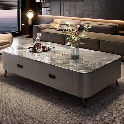 客厅家用岩板茶几2024新款小户型轻奢桌落地茶桌电视柜组合