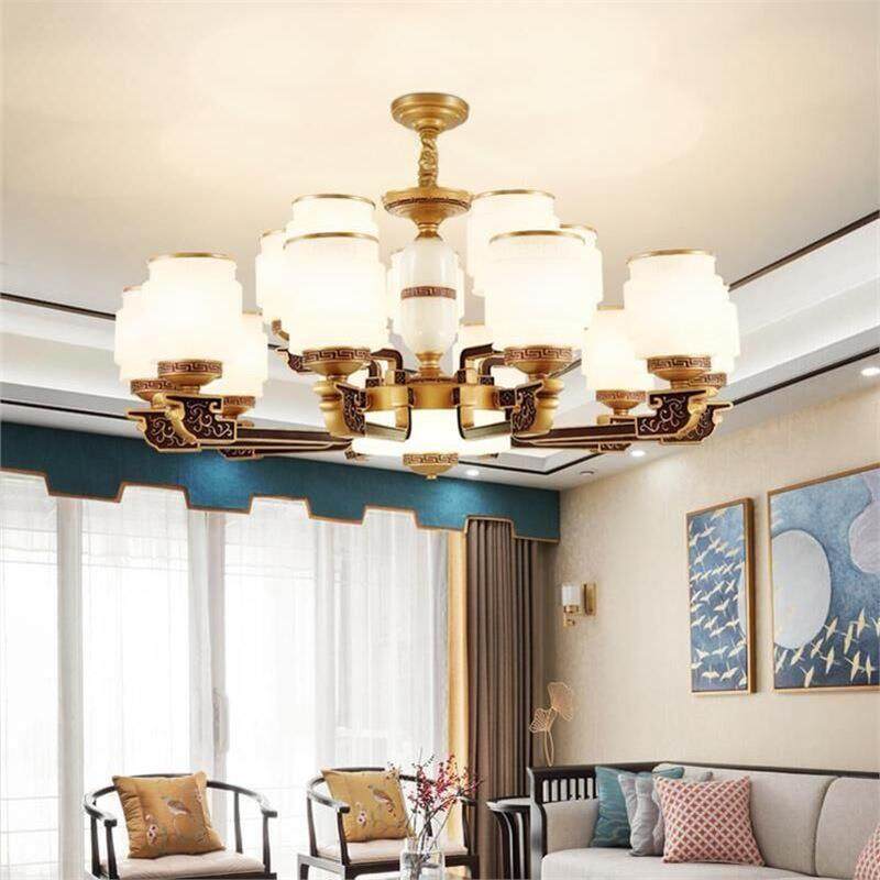 新中式吊灯简约现代客厅灯饰中国风锌合金餐厅别墅复式楼大厅灯具