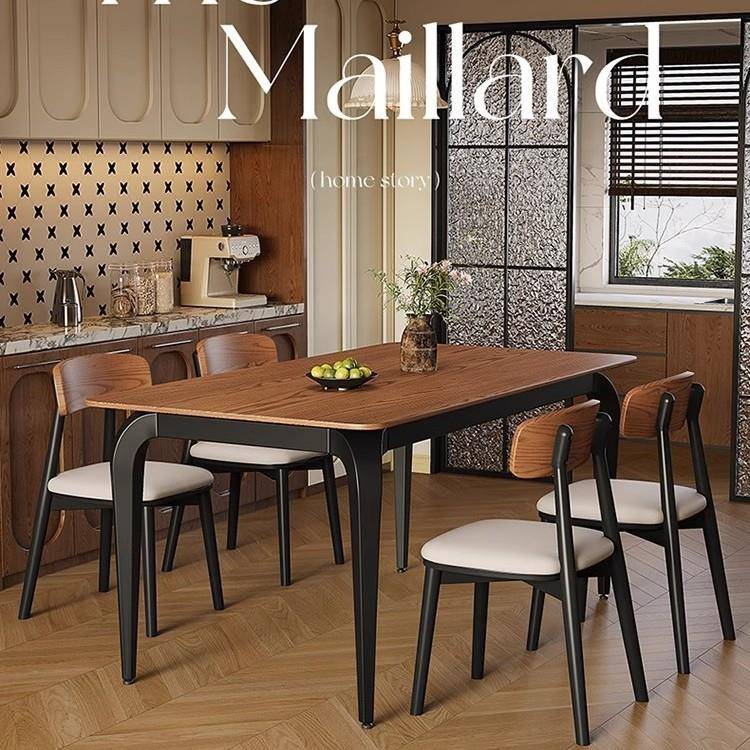 法式中古风实木餐桌2025新款家用小户型长方形西餐桌白蜡木纹饭桌