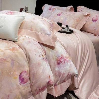 新款贡缎长绒棉拼角工艺数码印花四件套爆款家用防滑可水洗四件套