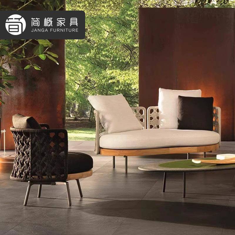 高端别墅柚木沙发组合户外花园庭院沙发家具酒店民宿铝合金藤沙发