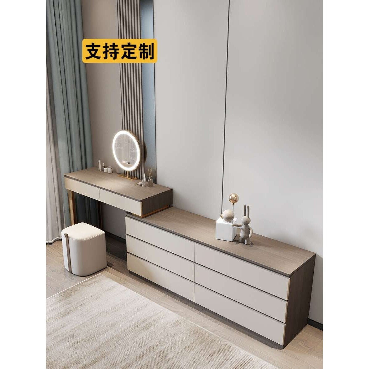 梳妆台斗柜一体卧室床尾收纳柜实木书桌电视柜组合储物房间化妆柜