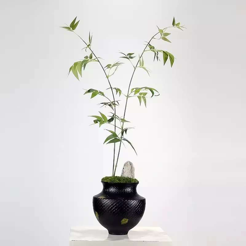 新中式仿真花绿植酒店客厅餐桌假文竹陶瓷花器茶几装饰品竹子摆件