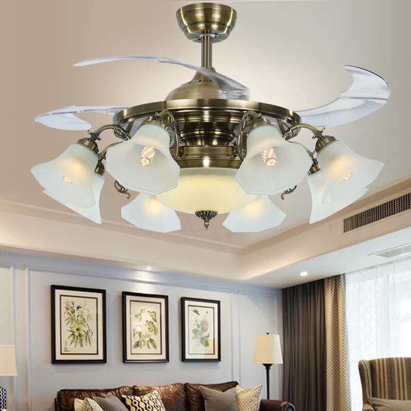 豪华八头隐形吊扇灯客厅餐厅卧室欧式时尚家用带风扇吊灯电风扇灯