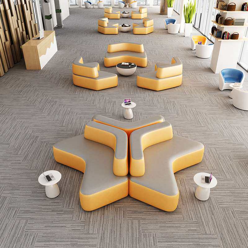 现代办公沙发组合简约创意大堂会客厅等候休息区接待皮艺异形套装