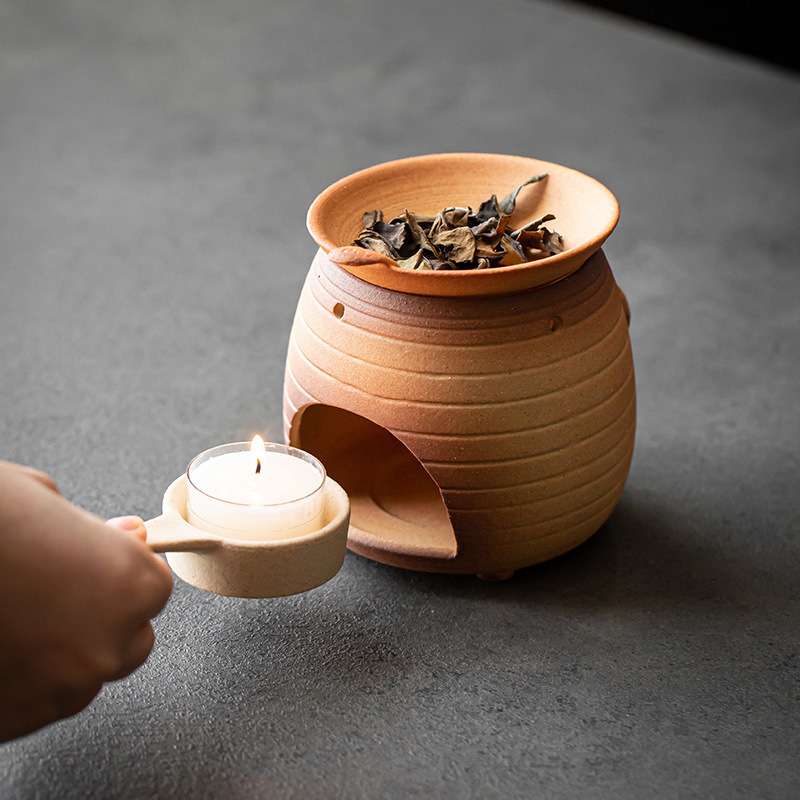 日式粗陶烤茶炉陶瓷烘焙醒茶煮茶器酒精提香暖茶台加热温茶壶茶碗
