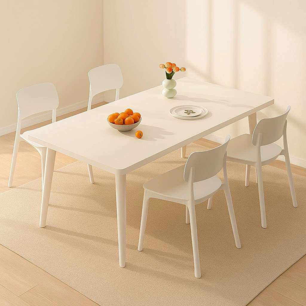 实木腿餐桌法式奶油风大板桌出租房家用原木风桌椅餐饮商用饭桌子