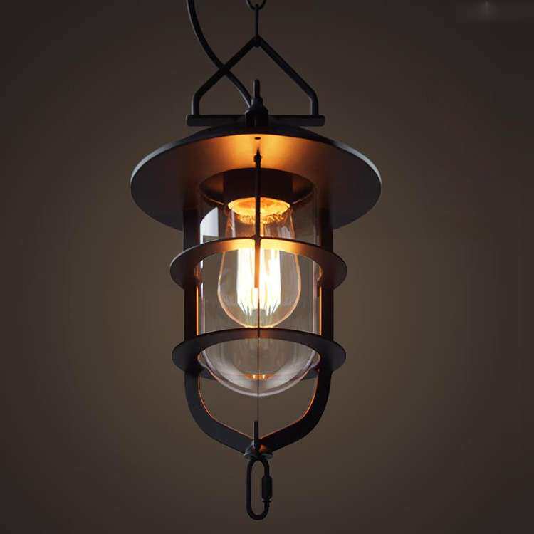 厂家直销美式复古怀旧loft餐厅网咖客厅吧台书房铁艺玻璃船坞吊灯