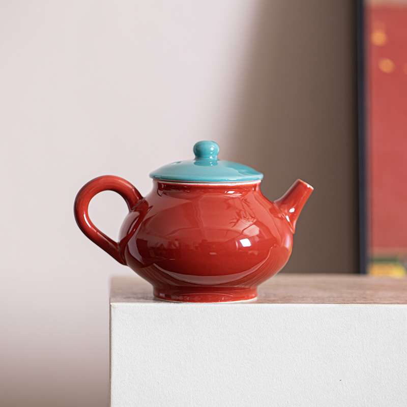 故宫红小茶壶家用简约泡茶器单壶带过滤纯手工陶瓷中式手抓壶