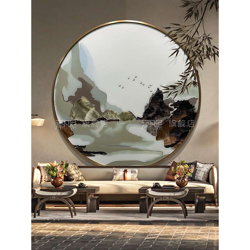 意圆形厅玄关户珐入琅彩装饰画轻客走廊挂画现代高端壁奢画境山水