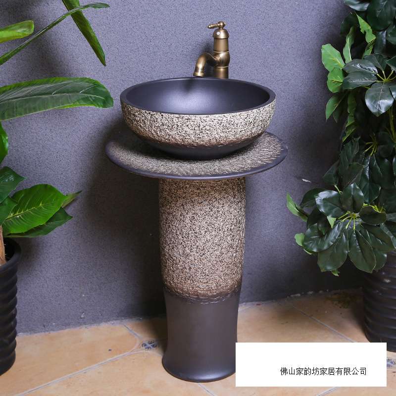 阳台立柱盆陶瓷一体落地式洗手台盆卫生间艺术花园户外洗脸池庭院