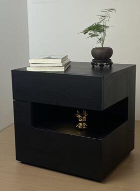 设计师极简床头柜意式创意床边柜现代黑色储物柜简约高级卧室收纳