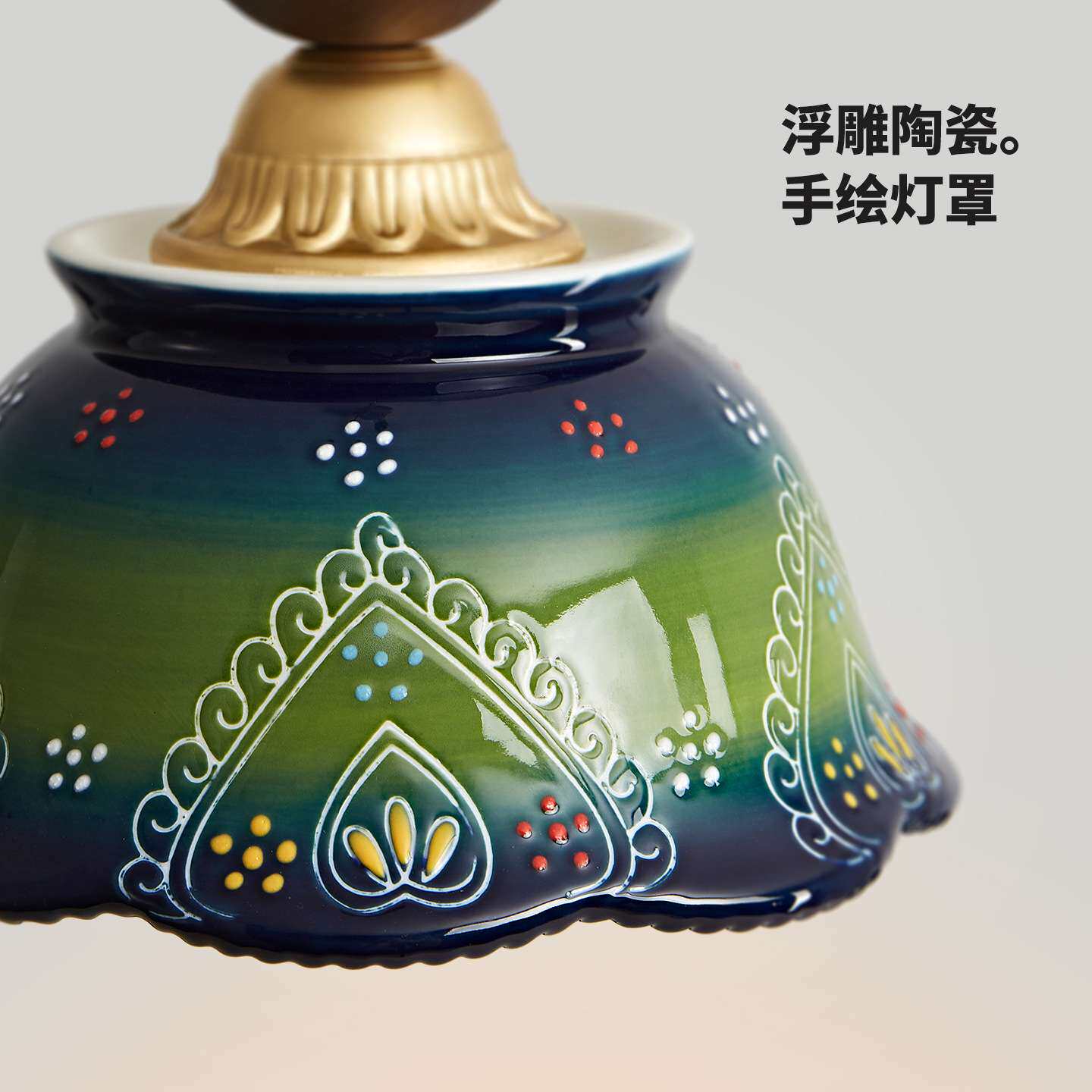 中古风过道灯陶瓷吸顶灯法式复古南洋风实木入户玄关灯走廊阳台灯