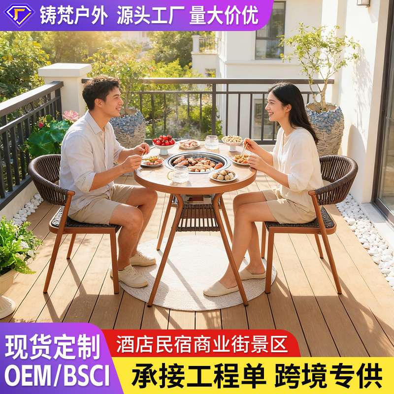 户外烧烤桌椅庭院编藤桌椅电烤炭烤炉围炉煮茶阳台火锅餐桌椅套装