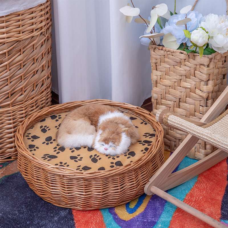 猫咪窝夏季宠物窝中小型手工柳编环保狗窝四季通用圆形带垫子