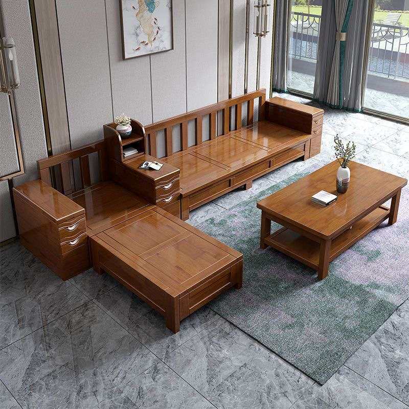 实木沙发组合现代简约小户型木制沙发客厅两用中式高箱储物柜家具