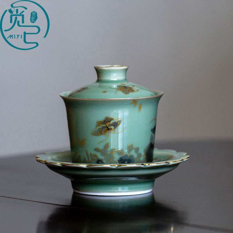 越窑青瓷金绘蝶恋花三才盖碗单个复古高档茶杯家用不烫手泡茶碗,鲜花速递/花卉仿真/绿植园艺,割草机/草坪机,淘宝优惠券,粉丝福利购,淘宝优惠卷