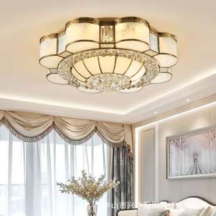 兴中 全铜水晶吸顶灯欧式客厅灯几何长方形铜灯卧室灯具复古灯饰