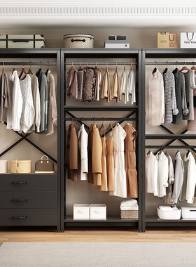 开放式挂衣架卧室家用衣架落地多层组合金属衣柜新款步入式衣帽间