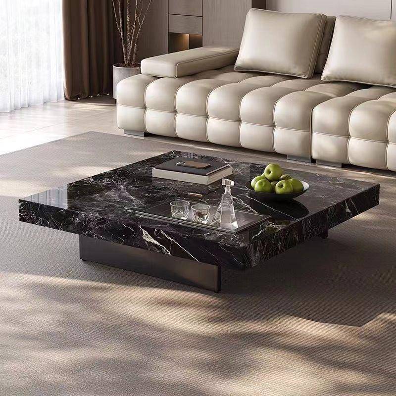 意式轻奢高级正方形方形岩板茶几简约客厅家用小户型现代极简新款