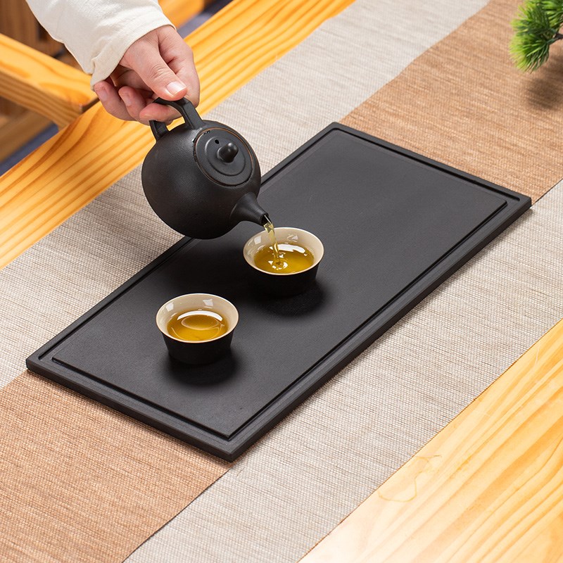 长方形简约家用石头干泡小茶台真乌金石案几轻奢超薄功夫茶具托盘