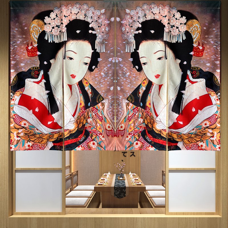 日式门帘定制浮世绘和风挂布厨房遮挡帘子商用饭店后厨布艺隔断帘