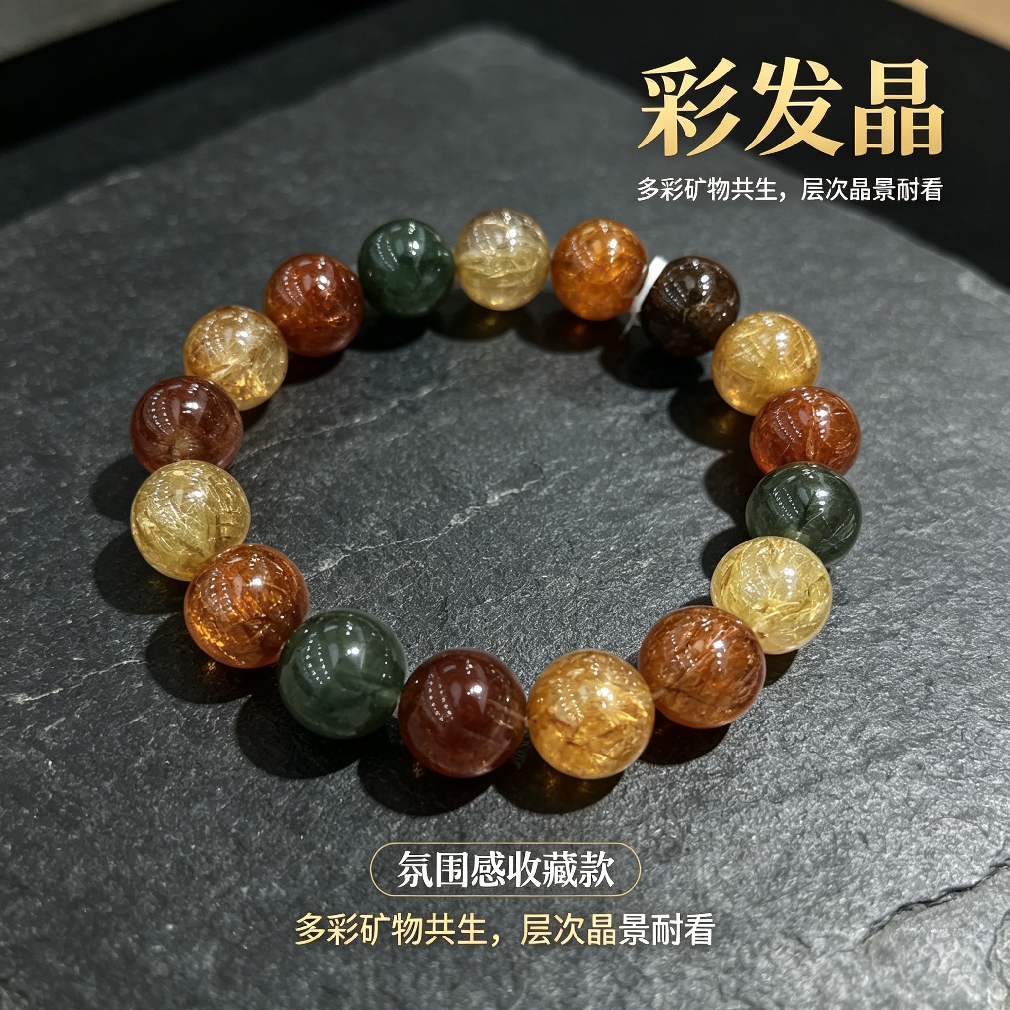 瑶光纪爆款天然彩发晶单圈手串