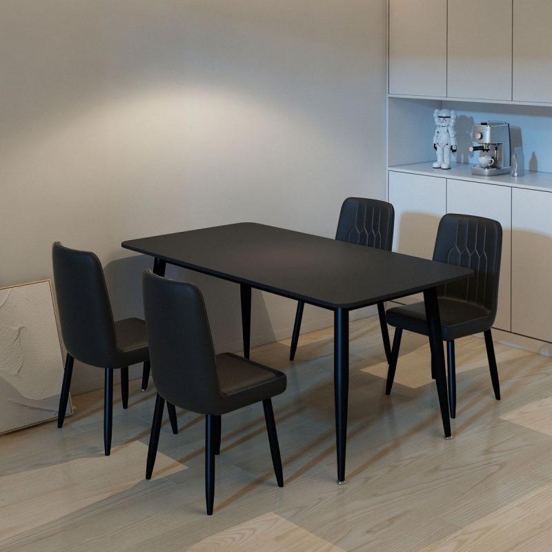 新款意式黑色餐桌椅餐桌岩板组合家用现代简约饭桌小户型长方形桌