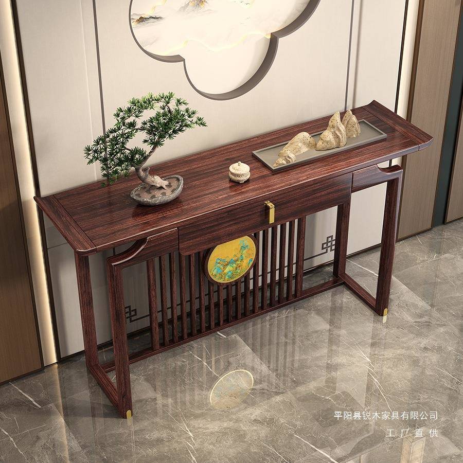 乌金木实木玄关桌新中式中堂入户门靠墙供桌玄关台超窄条案玄关柜