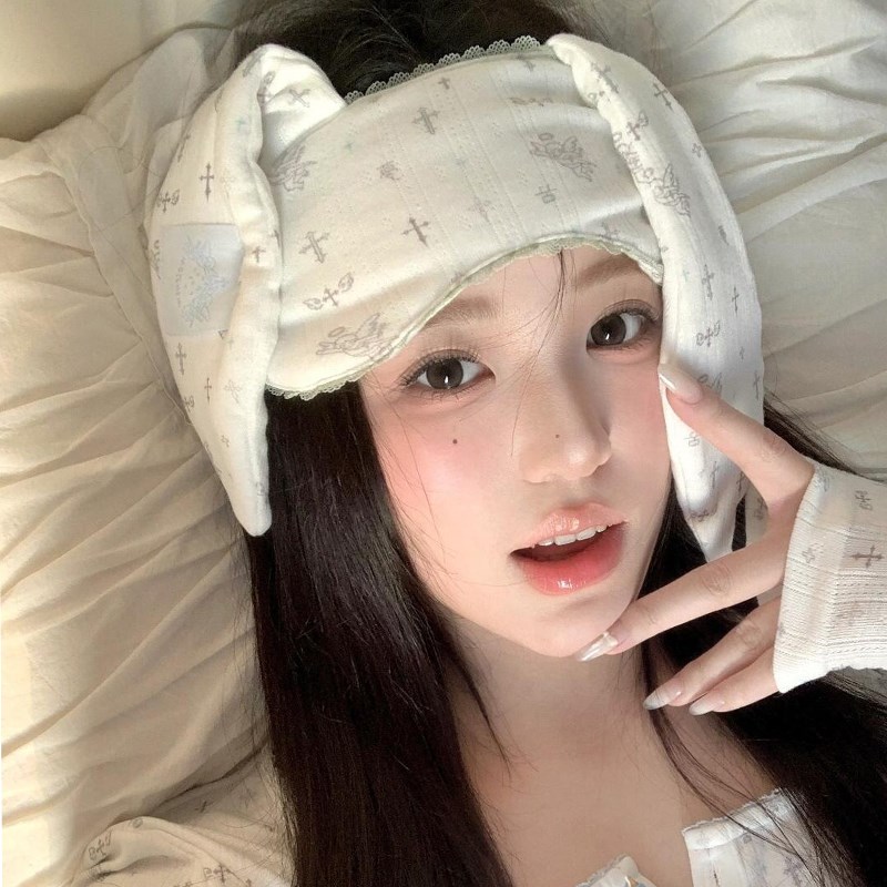 甜美少女兔耳朵花边眼罩卡通ins风卡通可爱睡觉遮光眼罩睡眠学生