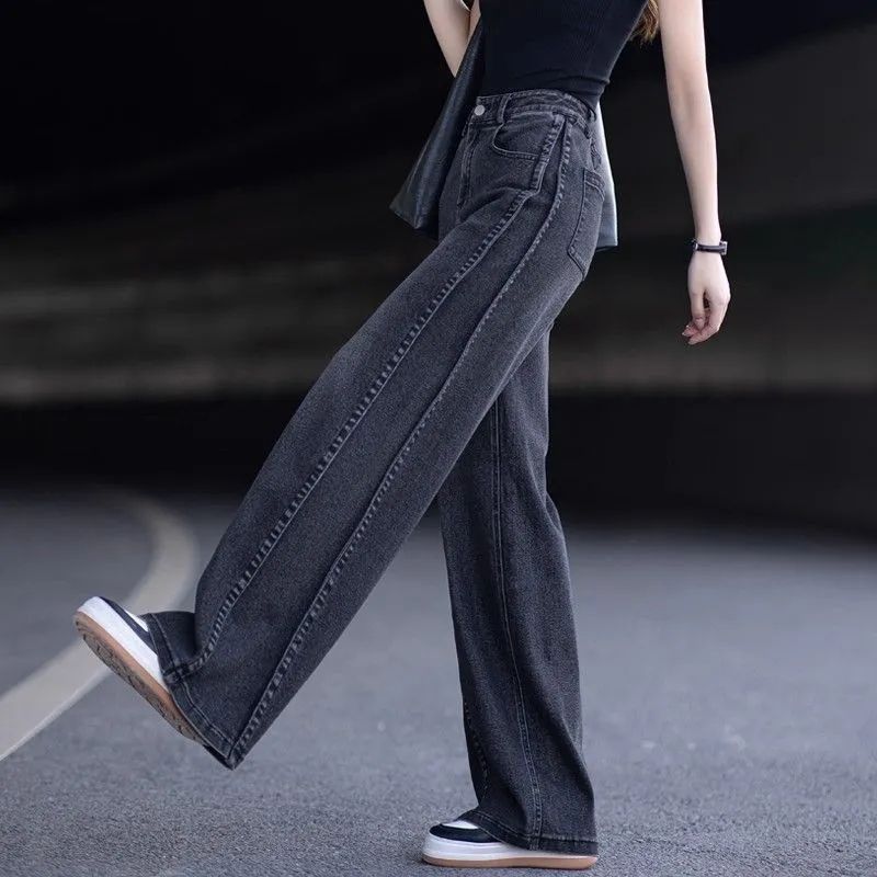 牛仔裤女2025新款加厚黑色牛仔裤女2025年冬新款季裤子流行的直筒