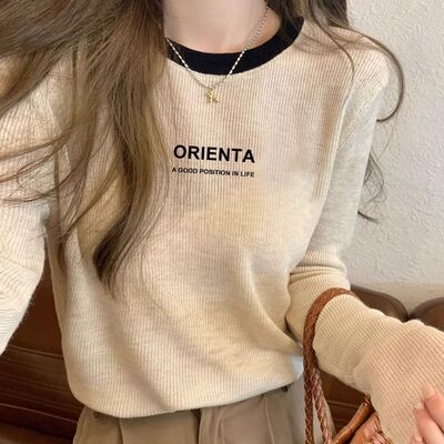 打底衣女内搭高级感可外穿时尚洋气撞色圆领德绒t恤女长袖2025秋