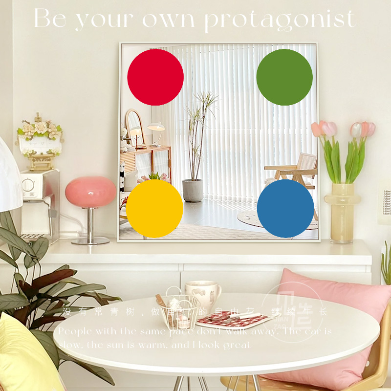 波点格子镜子装h饰画卧室床头桌面摆画可爱客厅沙发背景墙餐厅挂