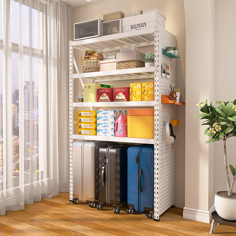 白色家用置物架多层收纳架下空式洞洞板L货架客厅阳台行李箱架子