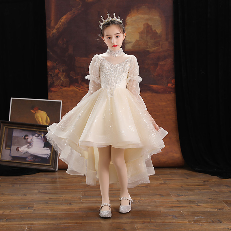 儿童晚礼服女童公主裙小孩花童婚纱生日J长袖主持人钢琴演出服春