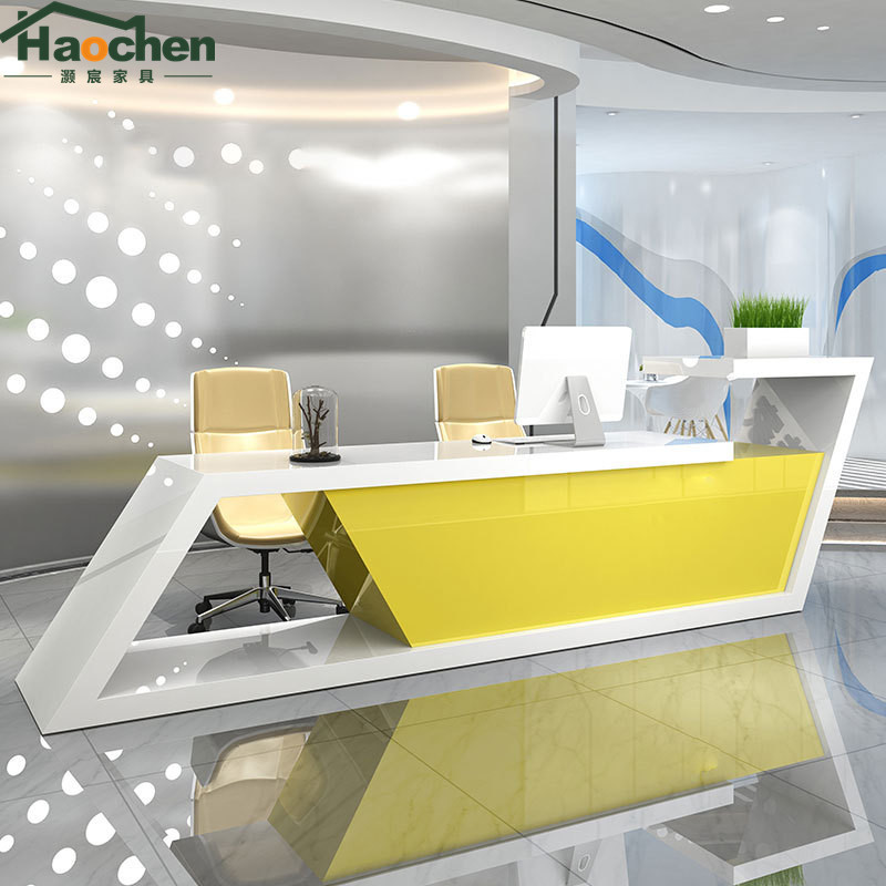 广州灏宸办公前台桌时尚烤漆前台异形接待台不规则异形收银台吧台