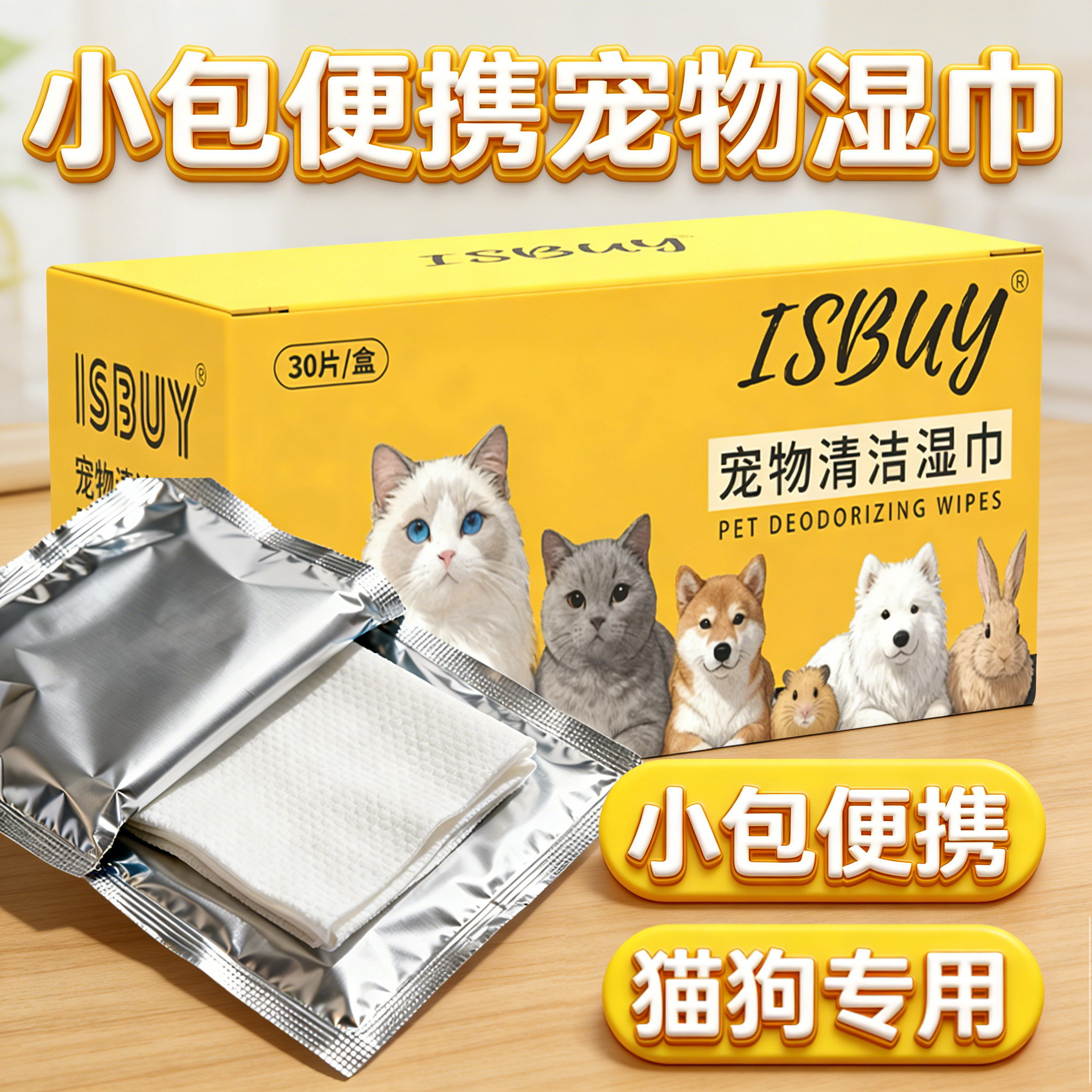 ISBUY小包便携宠物湿巾加大加厚免洗清洁洗澡擦泪痕除臭猫狗专用,宠物/宠物食品及用品,其他美容护理用品,淘宝优惠券,粉丝福利购,淘宝优惠卷